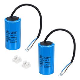 Unique Bargains - 2pcs 25uF CBB60 Running Capacitor, AC 450V 2 Wires 50/60Hz Cylinder 93x50mm for Air Compressor, Washing Machines - Blue