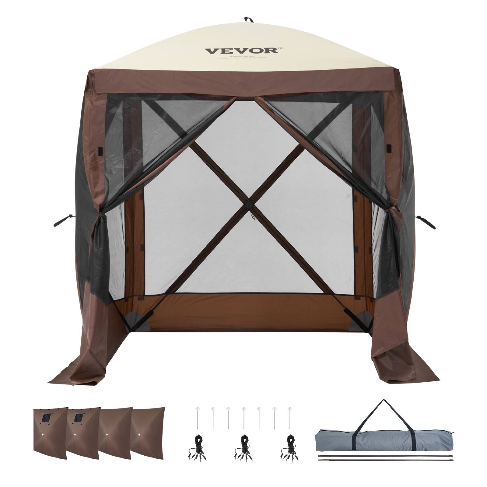 Alt View 5. VEVOR - Pop Up Gazebo Tent, Pop-Up Screen Tent 4 Sided Canopy Sun Shelter with 4 Removable Privacy Wind Cloths & Mesh Windows - Brown.