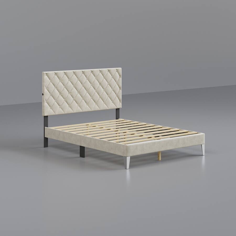 Famapy Upholstered Bed Frame Tufted Headboard, Sturdy Slats, Modern ...