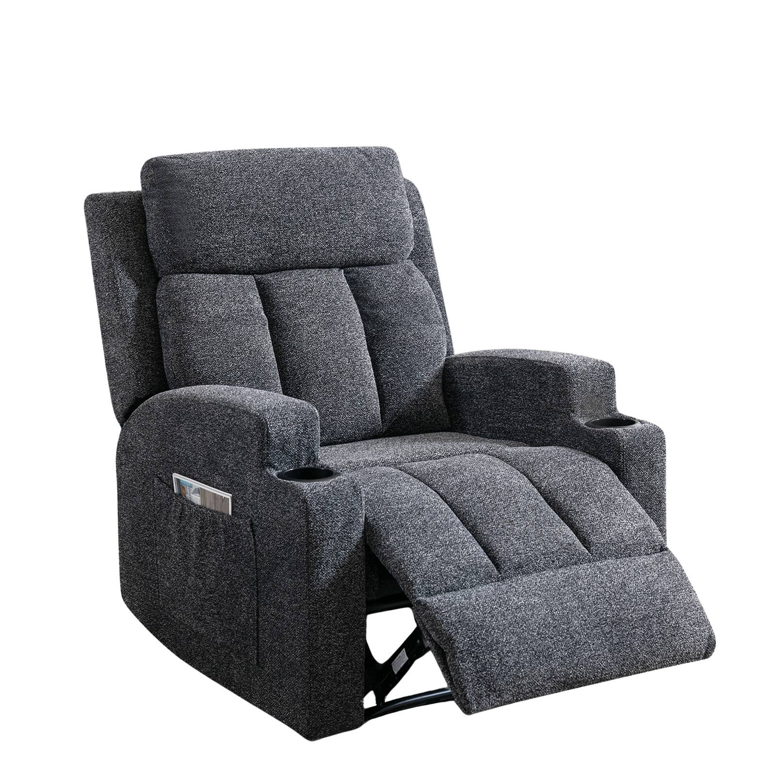 Alt View 14. Bestier - 33.5" Gray Fabric Manual Massage Recliner Chair with Remote Control and 2 Dual Cup Holders - Dark Gray.