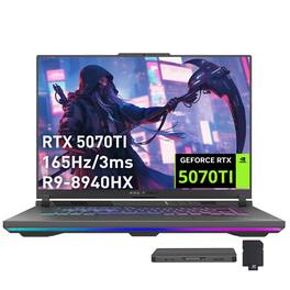 ASUS - ROG Strix G16 16" 165Hz Gaming Laptop,AMD Ryzen 9 8940HX,64GB RAM,4TB SSD+1TB Dock Set,RTX 5070 Ti,Win 11 - Gray