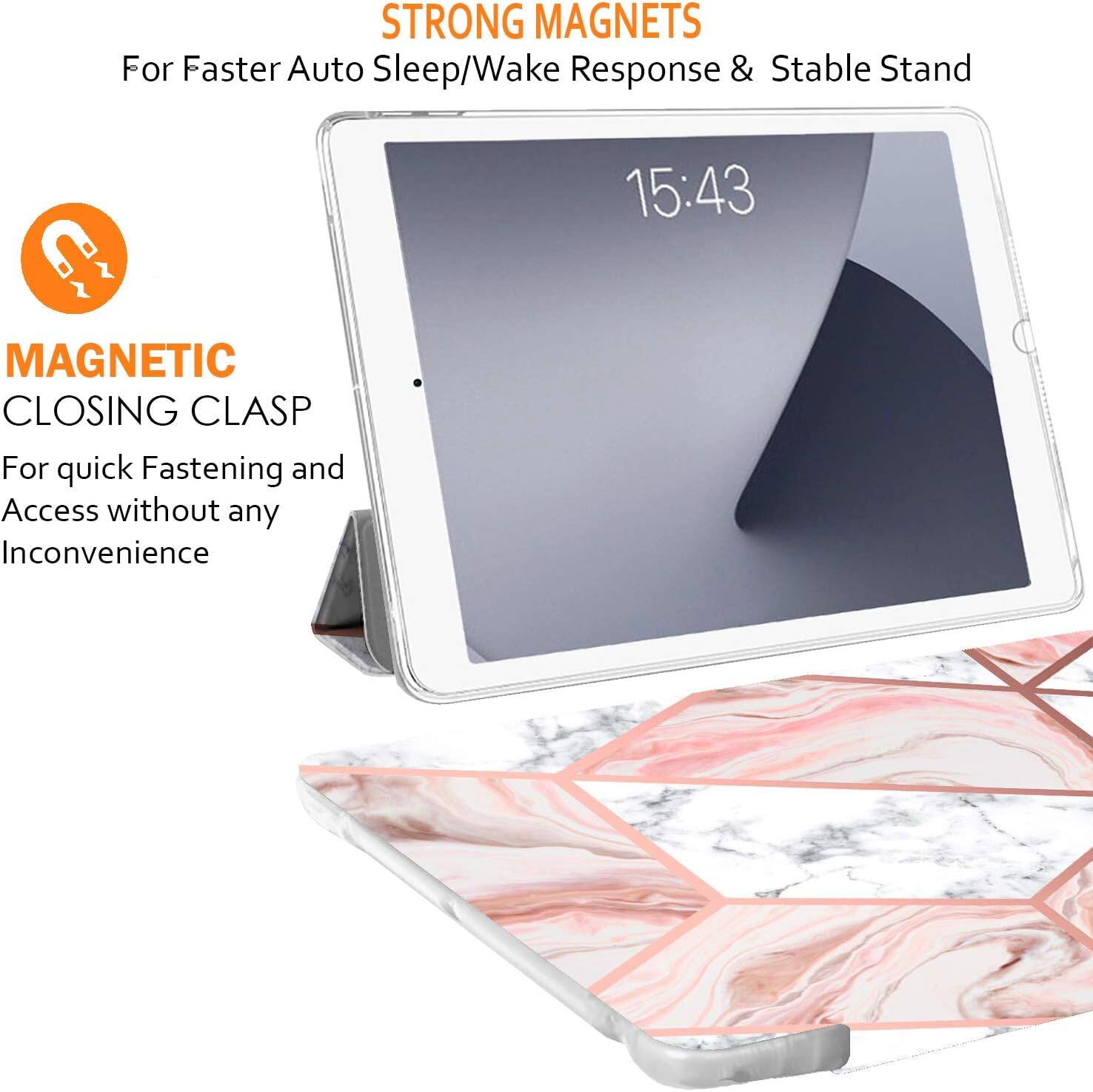 STRONG MAGNETS  
For Faster Auto Sleep/Wake Response & Stable Stand

15:43

MAGNETIC CLOSING CLASP  
For quick Fastening and Access without any Inconvenience