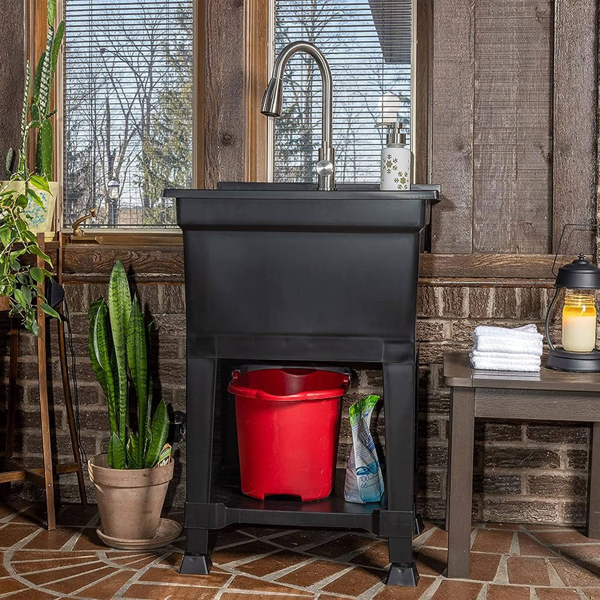 Alt View 4. UTILITYSINKS - UTILITYSINKS Plastic 24" Freestanding Compact Workshop Utility Tub Sink, Black - Black.