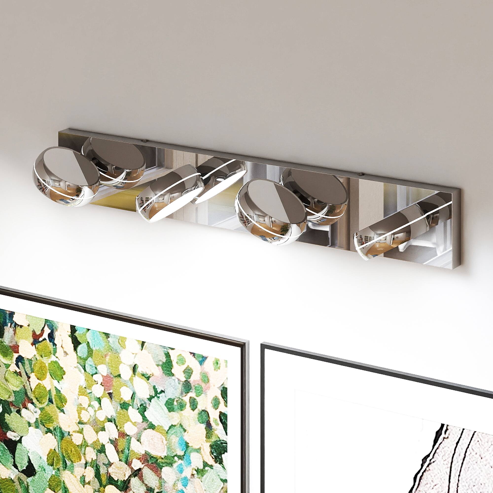 Back. HOMLUX - 27.95 in. 4 Lights Chrome LED Vanity Light Bar with Acrylic Shade.