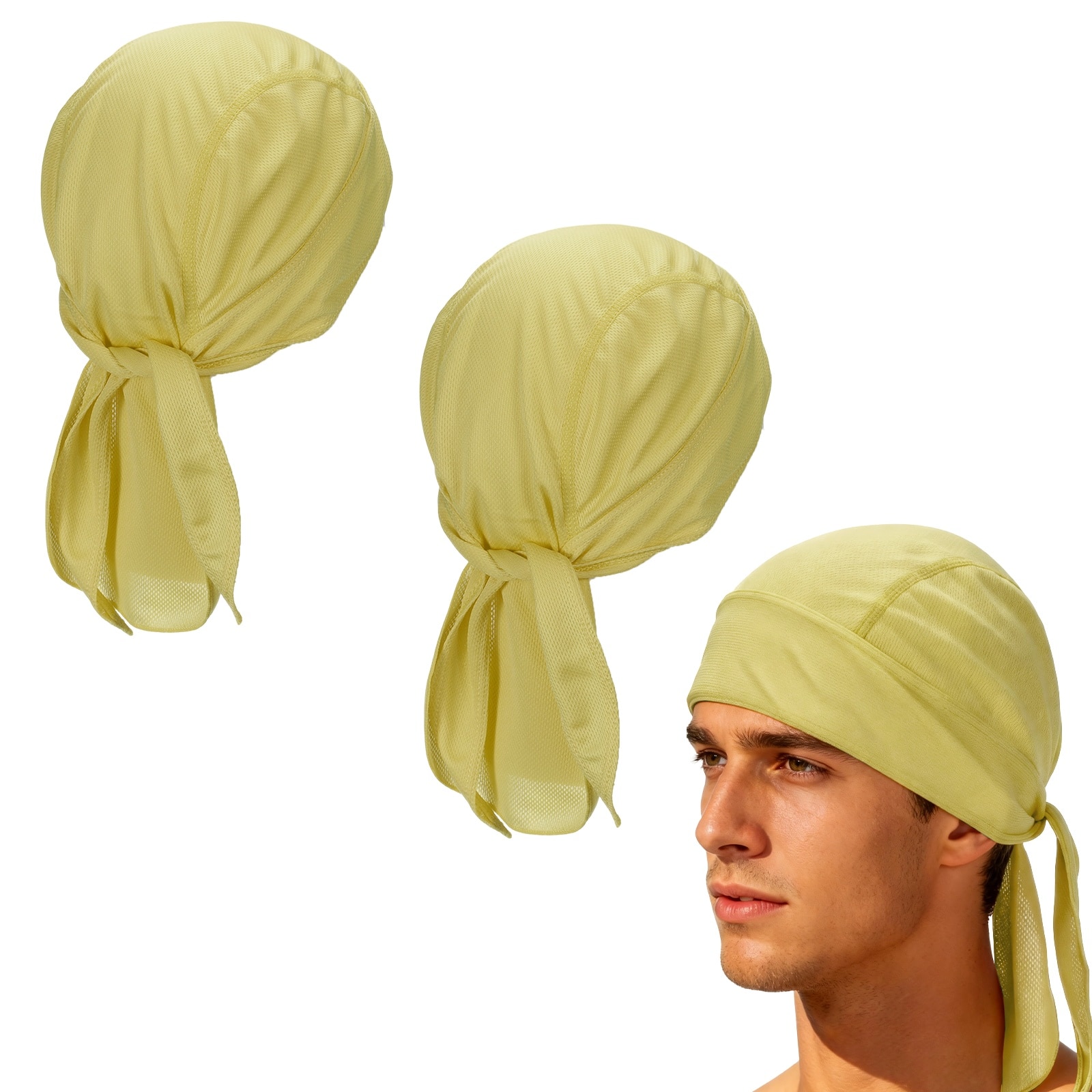 Unique Bargains - Cooling Do Rags, Sweat Wicking Skull Caps, Breathable Motorcycle Head Wrap, 2pcs - For M/W, Cycling/Running/Hiking - Khaki price history on PriceWatchPro