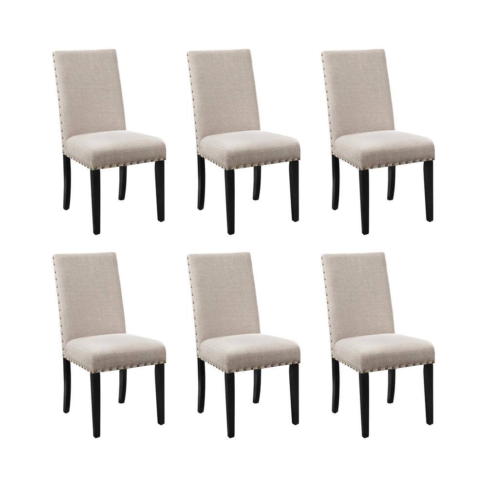 Front. New Classic Furniture - Crispin Natural Beige Solid Wood Dining Chair (Set of 6) - Beige.