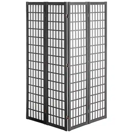 Front. VEVOR - Room Divider, 4 Panel Japanese Room Divider, Wood Folding Privacy Screen Indoor, Japanese Partition Dividers Portable - Black.