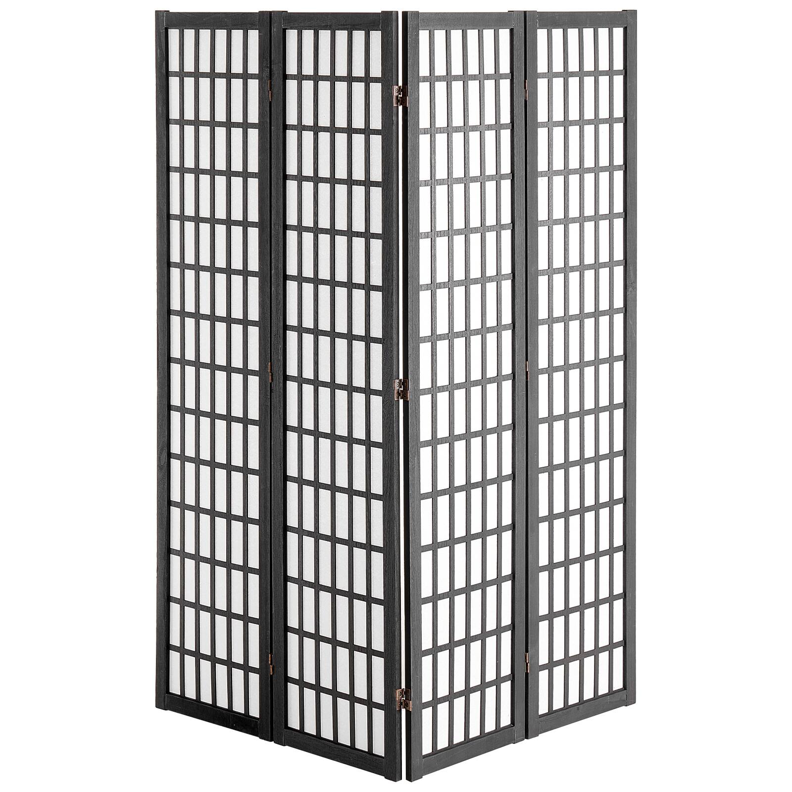 Front. VEVOR - Room Divider, 4 Panel Japanese Room Divider, Wood Folding Privacy Screen Indoor, Japanese Partition Dividers Portable - Black.