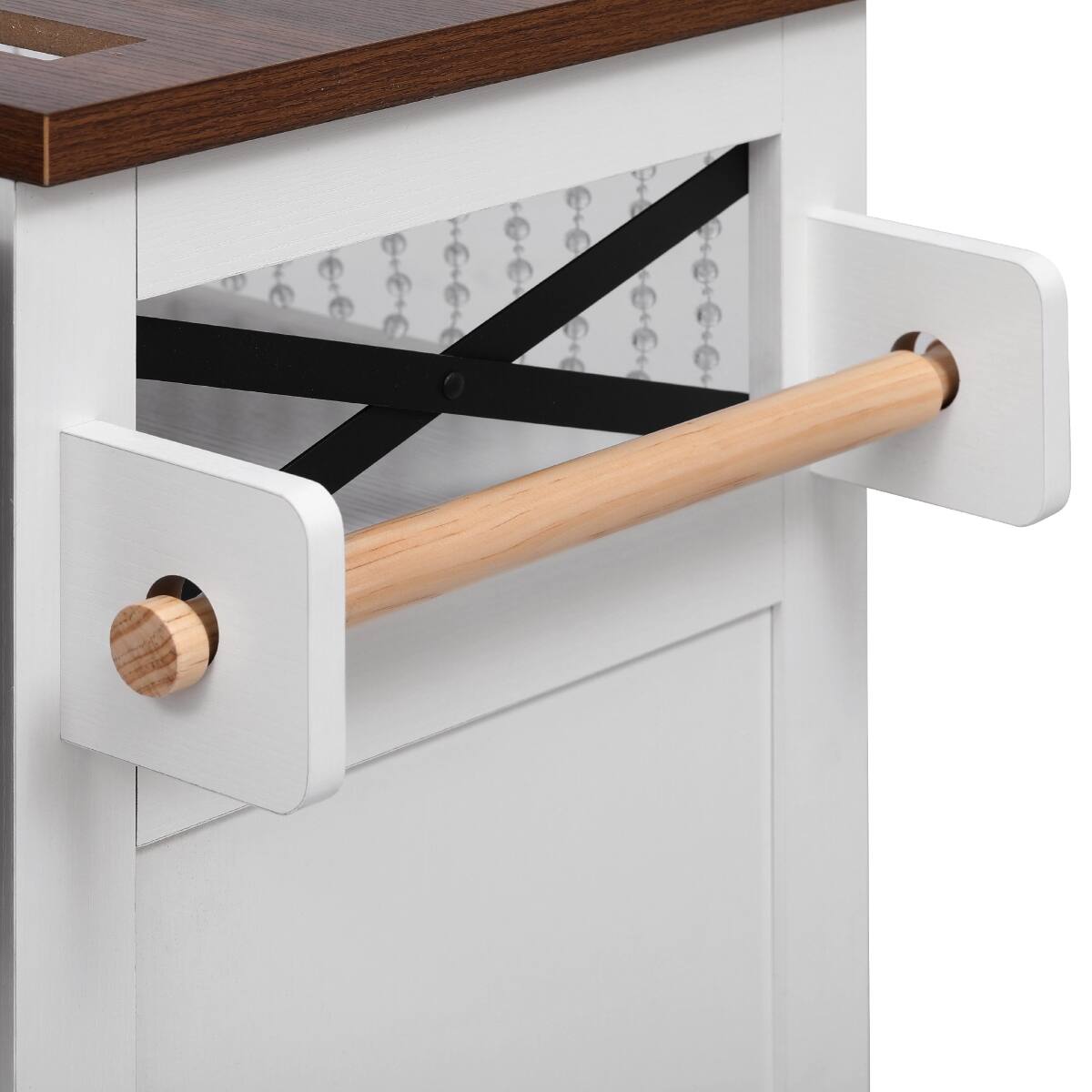 Alt View 7. Loheer - Loheer 46.5'' Farmhouse Kitchen Island with Drop Leaf, Rolling Kitchen Cart with Power Outlet and Beaded Drape, White - White.