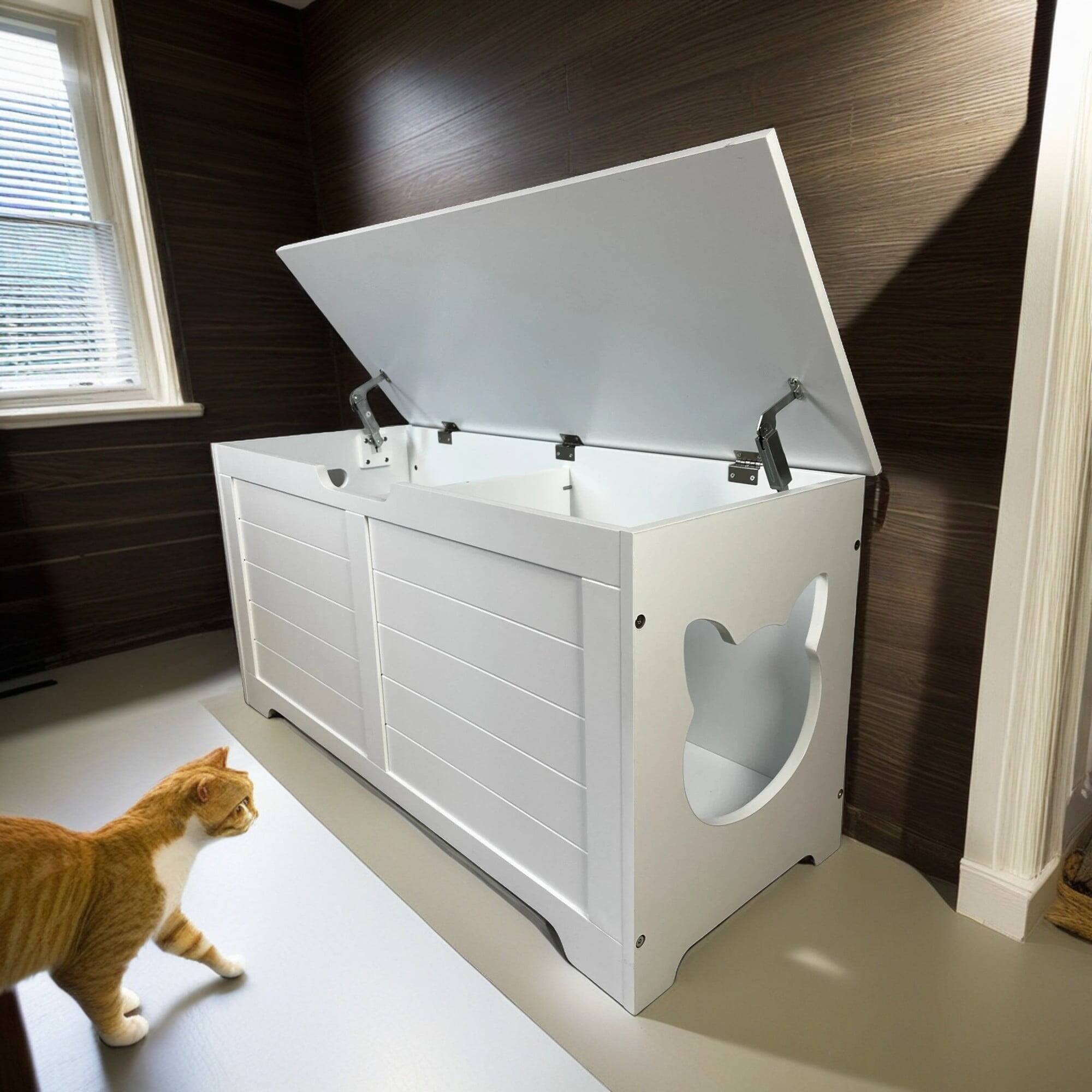 Back. Pefilos - 39" Large Hidden Cat Litter Box Furniture for Indoor Cats, Top Open Cat Washroom Enclosure Houses.