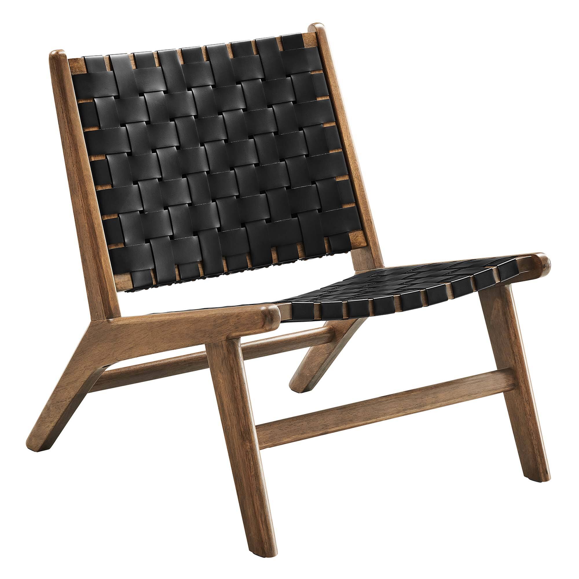 Angle. Modway - Saoirse Leather Wood Accent Lounge Chair by Modway - Walnut Black.