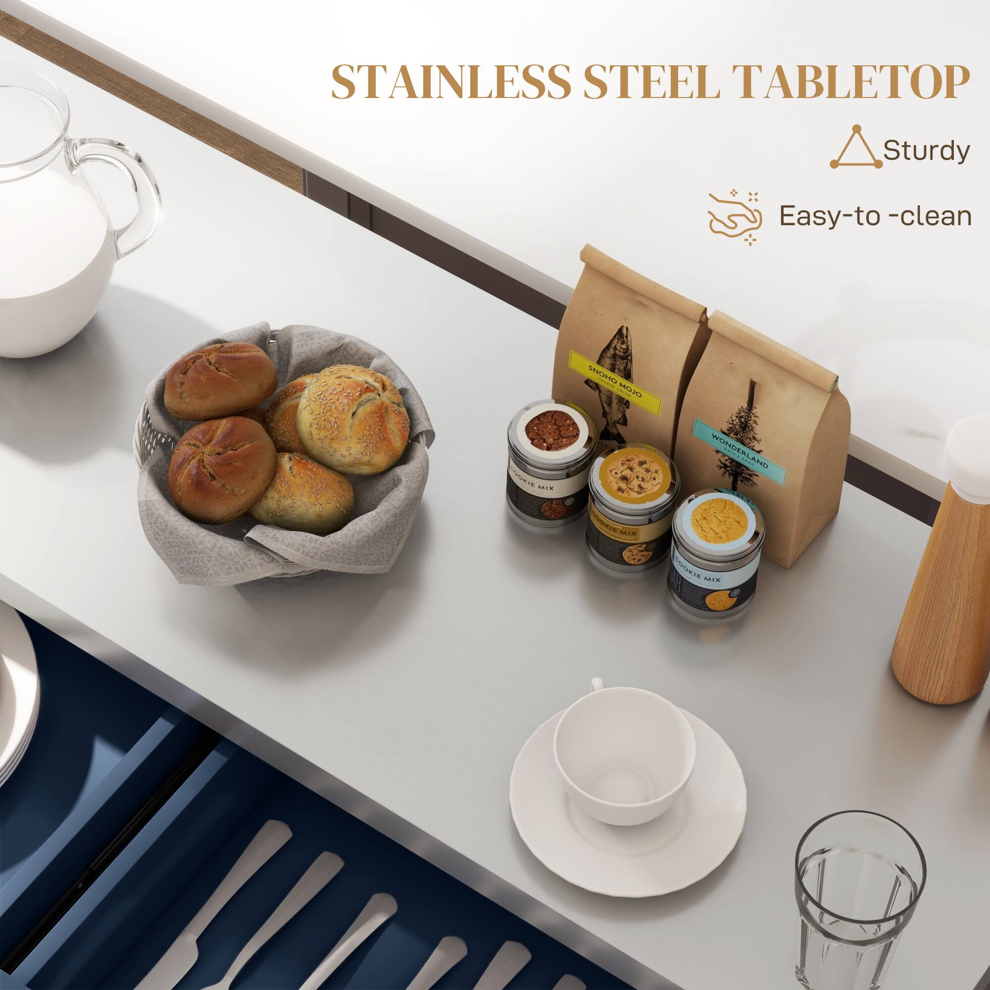 STAINLESS STEEL TABLETOP  
Sturdy  
Easy-to-clean