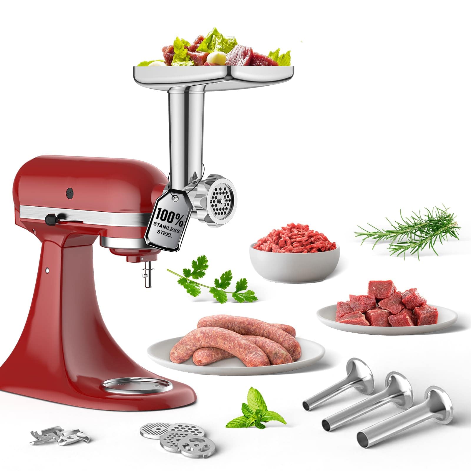 Gvode - Meat Grinder Attachment, Compatible with KitchenAid® Stand Mixers, Stainless Steel - Silver