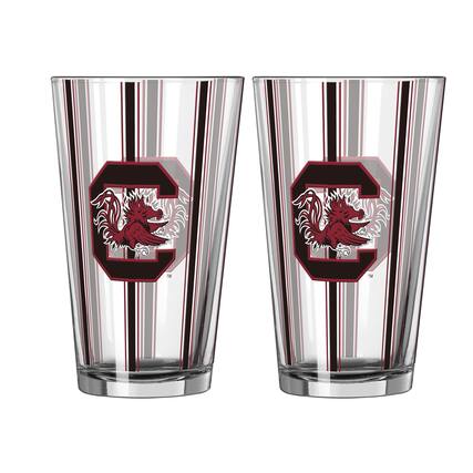 Front. Logo Brands - South Carolina Gamecocks Two-Piece 16oz. Striped Pint Glass Set - Multicolor.