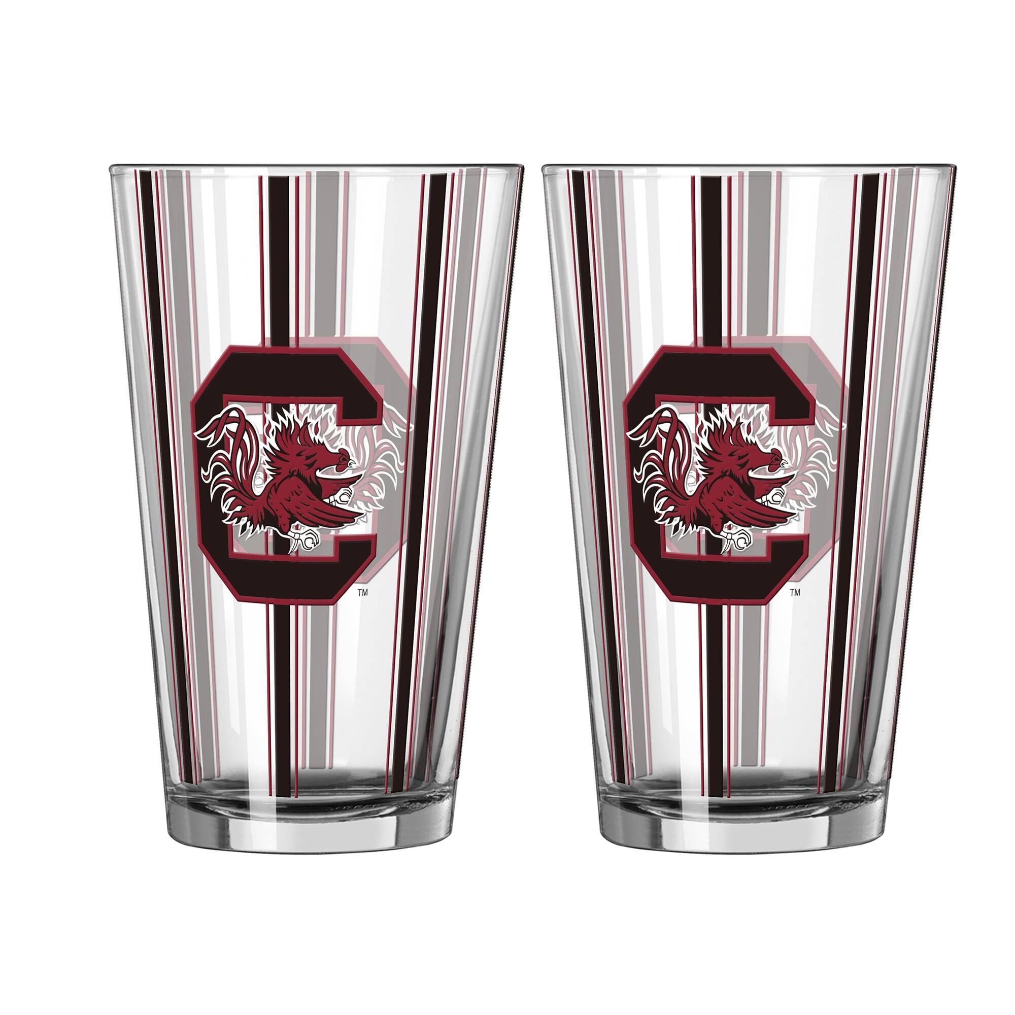 Front. Logo Brands - South Carolina Gamecocks Two-Piece 16oz. Striped Pint Glass Set - Multicolor.