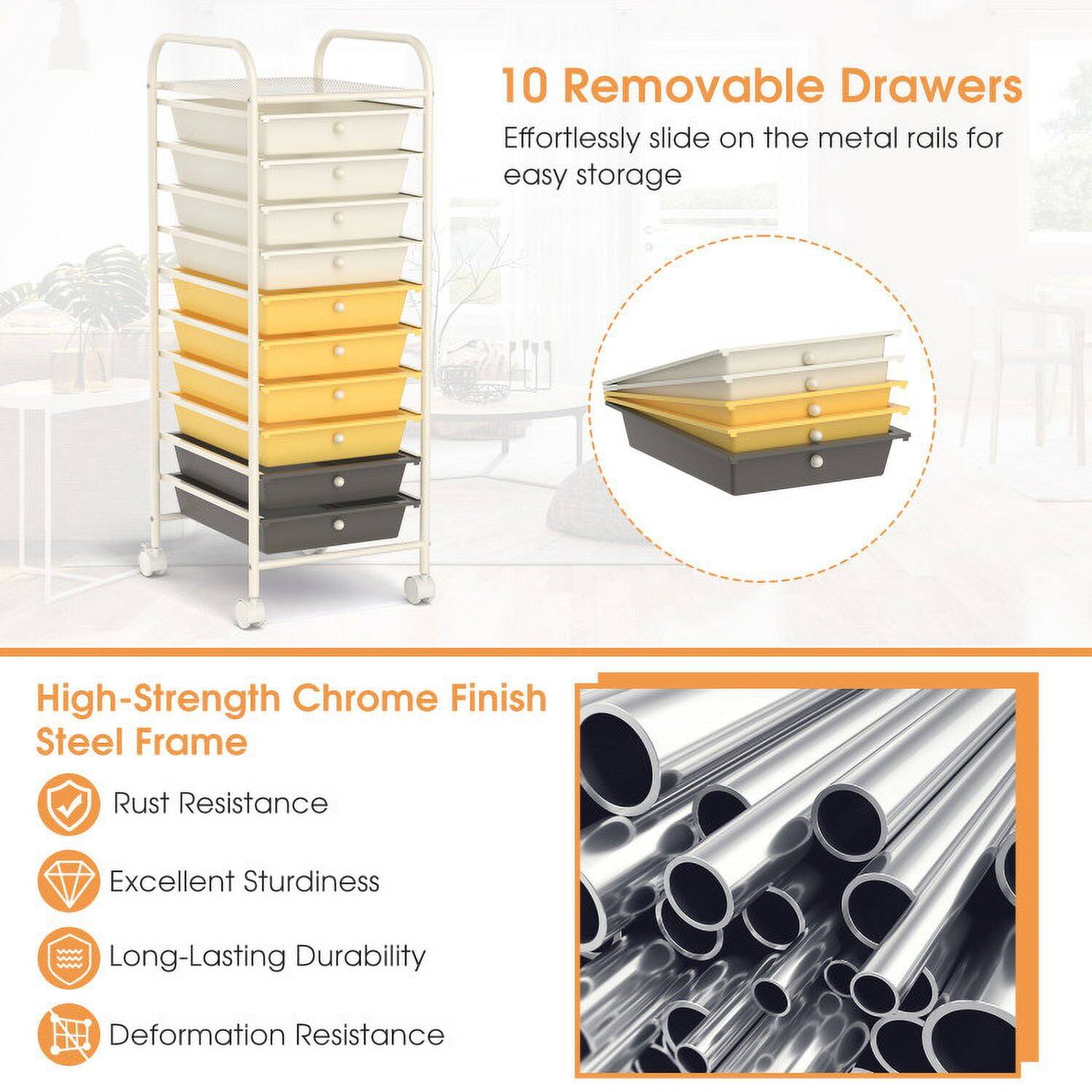 10 Removable Drawers  
Effortlessly slide on the metal rails for easy storage  

High-Strength Chrome Finish Steel Frame  
- Rust Resistance  
- Excellent Sturdiness  
- Long-Lasting Durability  
- Deformation Resistance