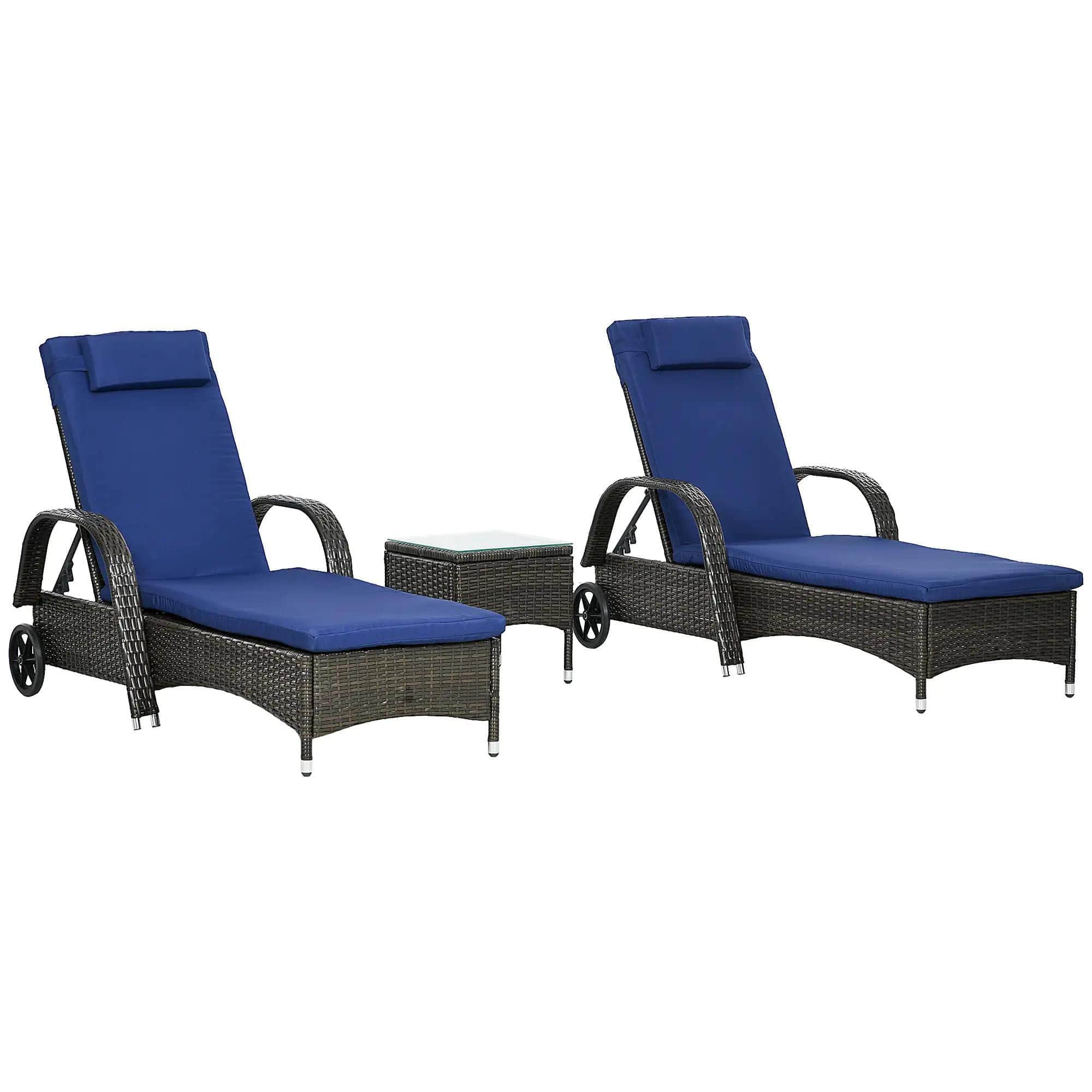 Resenkos - Outdoor Furniture With Table, Cushion & Headrest, ComfySeating For PatioRelaxation - Dark Blue