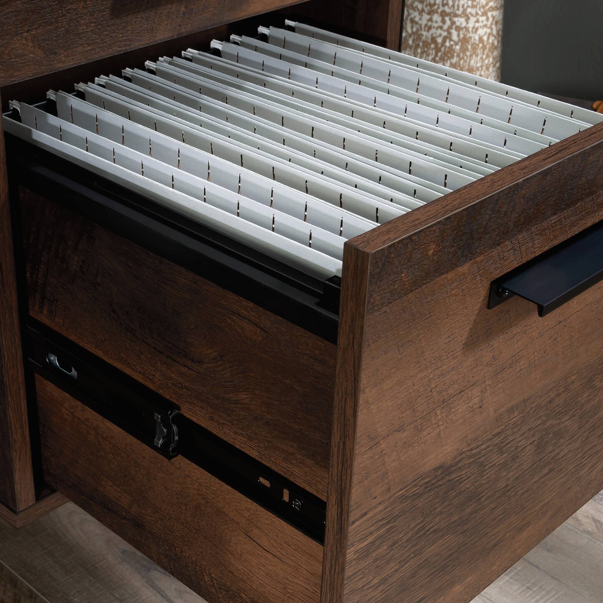 Alt View 1. Spaco - 60x24" Computer Desk, Flip Keyboard Tray, 2 Drawers, Metal Frame - Brown.