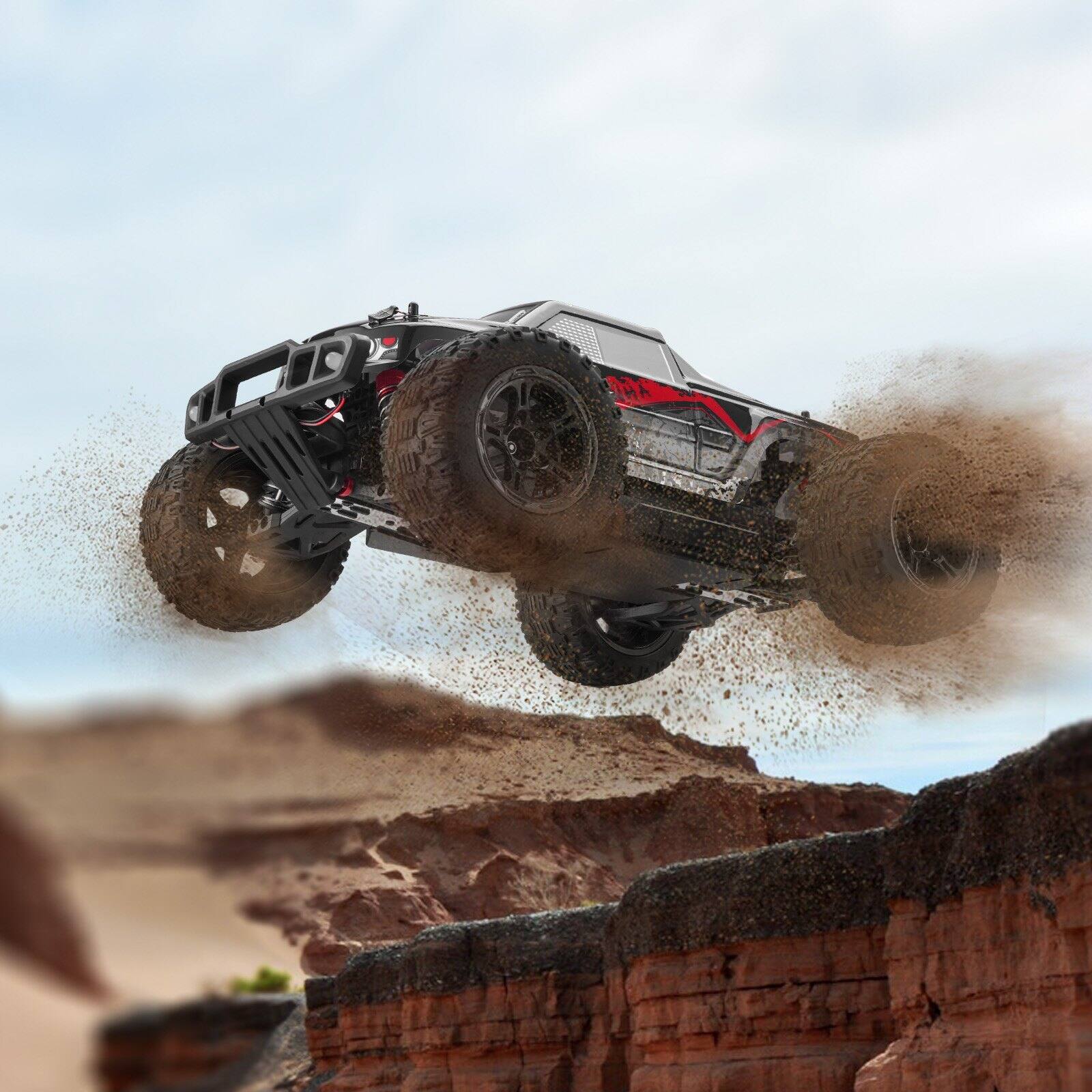 Alt View 1. Glintex - RC Car 1:10 Scale 4WD Off-Road Monster Truck with 45° Wheelie & 2 Batteries, 38km/h Hobby Racing Toy for Kids 8+.