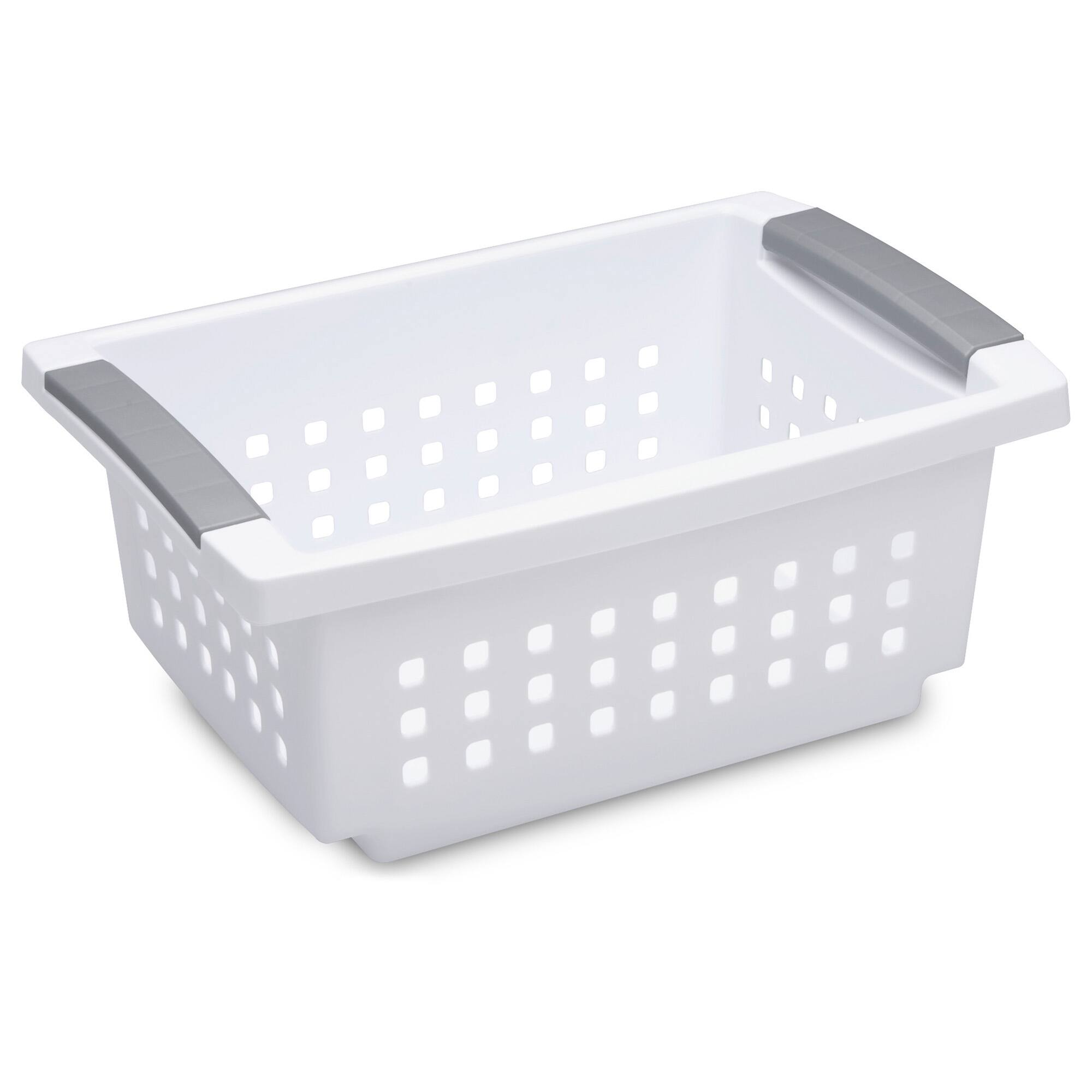 Sterilite - Small Stacking Storage Basket with Comfort Grip Handles, 8 Pack - White