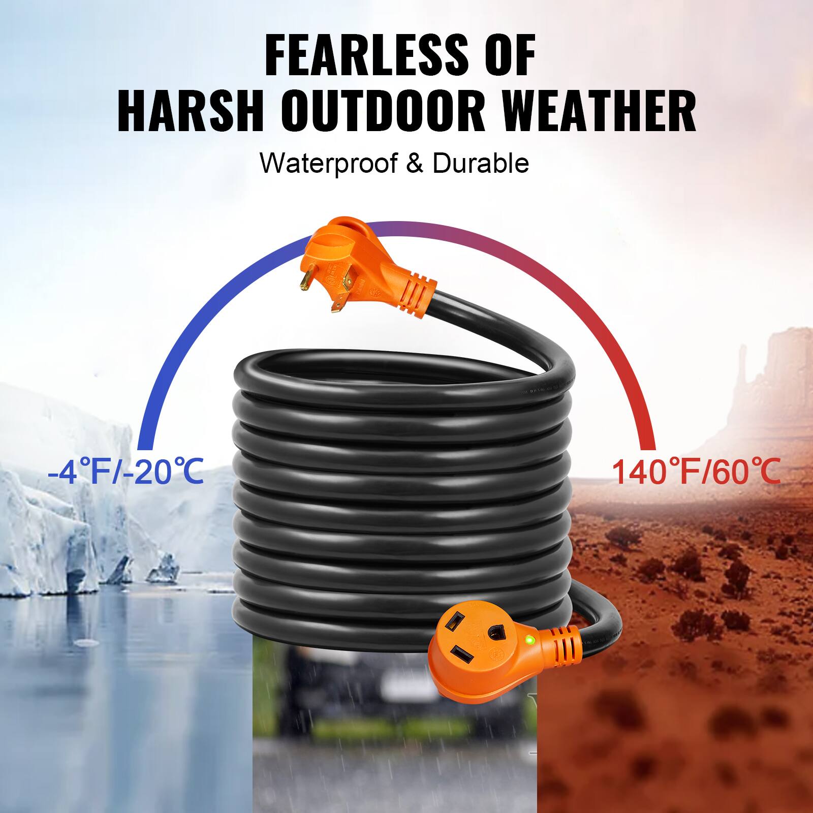 FEARLESS OF HARSH OUTDOOR WEATHER
Waterproof & Durable
-4°F/-20°C
140°F/60°C