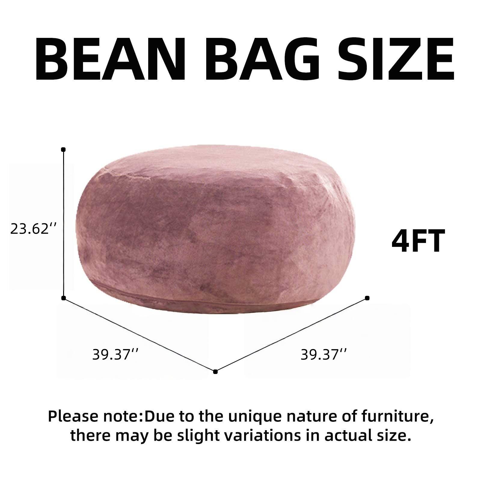 BEAN BAG SIZE  
23.62" x 4FT x 39.37" x 39.37"  

Please note: Due to the unique nature of furniture, there may be slight variations in actual size.