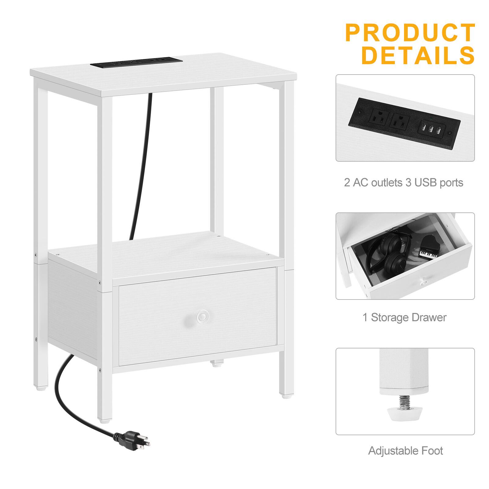 PRODUCT DETAILS

- 2 AC outlets
- 3 USB ports
- 1 Storage Drawer
- Adjustable Foot