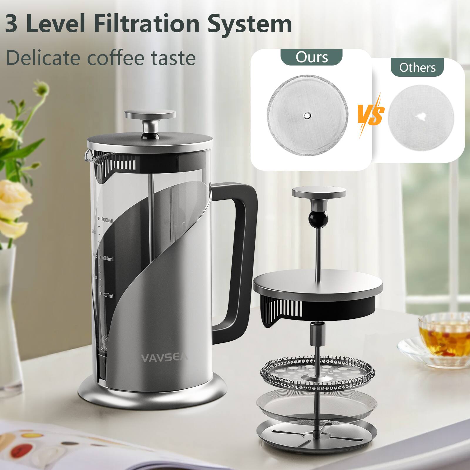3 Level Filtration System  
Delicate coffee taste  

Ours vs Others  

300ml  

VAVSEA