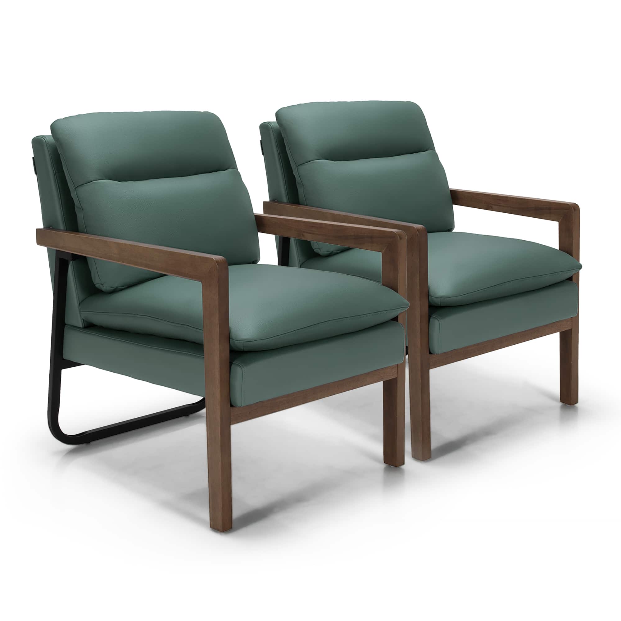 Costway - Set of 2 Modern Accent Armchair Lounge Chair w/ Wood Legs & Steel Bracket - Green