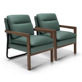 Costway - Set of 2 Modern Accent Armchair Lounge Chair w/ Wood Legs & Steel Bracket - Green