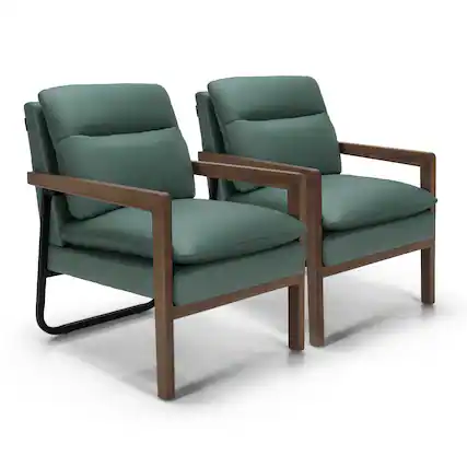 Front. Costway - Costway Set of 2 Modern Accent Armchair Lounge Chair w/ Wood Legs & Steel Bracket - Green.