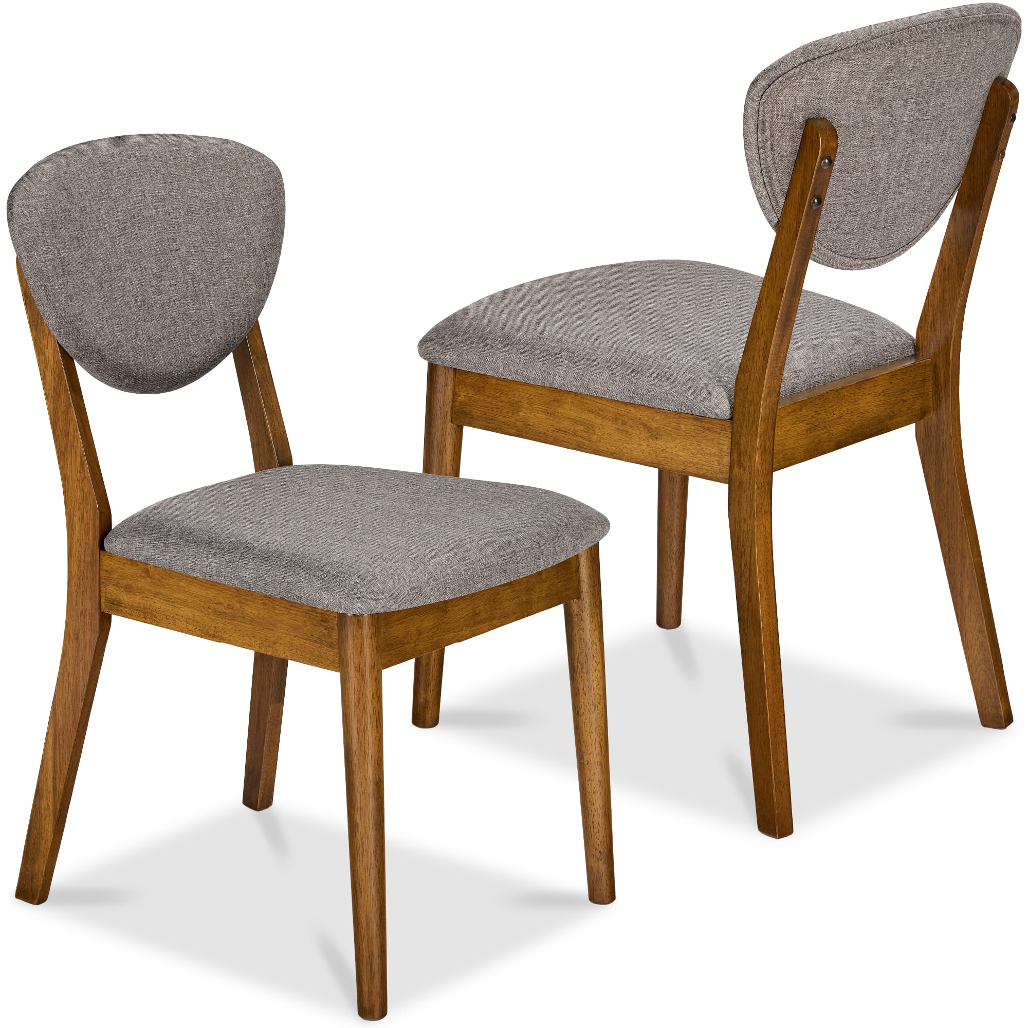 Best Choice Products - 2-Piece Mid-Century Modern Wood & Upholstered Dining Chair Set - Walnut/Medium Gray