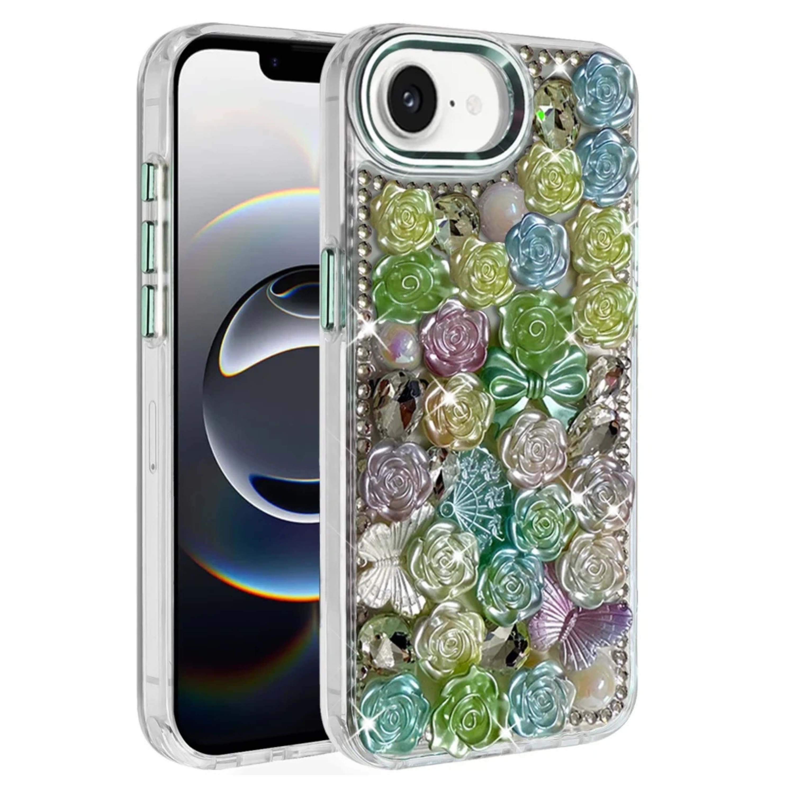 Kitcheniva - 3D Roses Arrangement Bling Case With Tempered Glass For iPhone 16e 17e - Green price history on PriceWatchPro