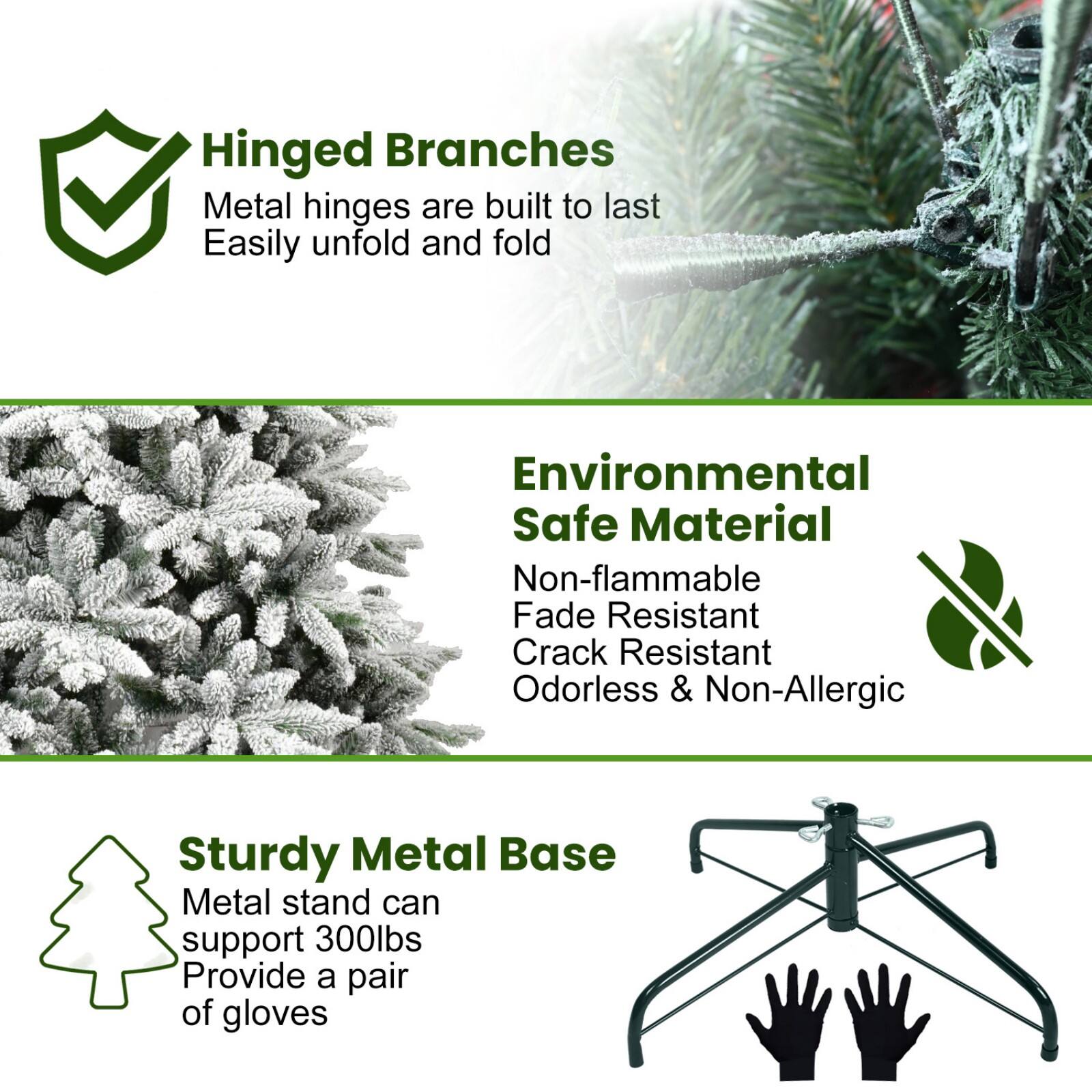 - Hinged Branches
  - Metal hinges are built to last
  - Easily unfold and fold

- Environmental Safe Material
  - Non-flammable
  - Fade Resistant
  - Crack Resistant
  - Odorless & Non-Allergic

- Sturdy Metal Base
  - Metal stand can support 300lbs
  - Provide a pair of gloves