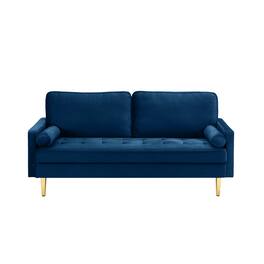 GOODSILO - 65-Inch Minimalist Velvet Sofa with Metal Legs and Cushions, Perfect for Living Room or Bedroom - Navy