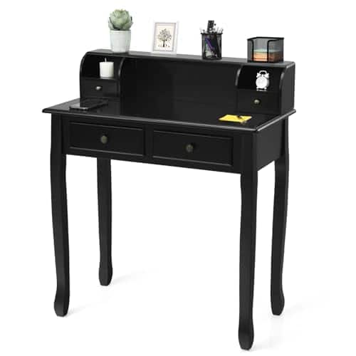 Ecooso - Computer Vanity Desk with Floating Organizer, 2-Tier Storage Shelf for Home Office Setup - Black