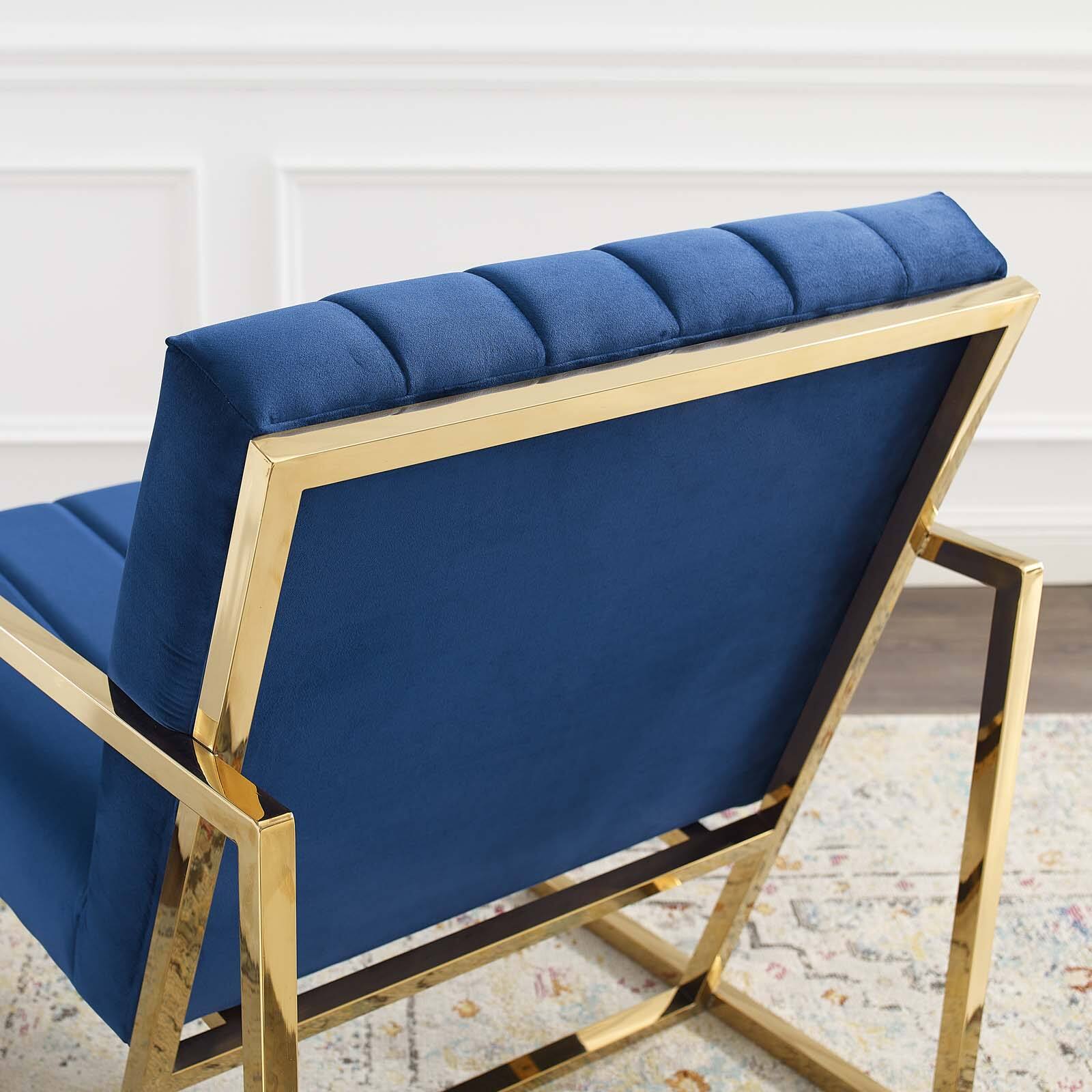 Back. Modway - Inspire Channel Tufted Performance Velvet Armchair by Modway - Navy.
