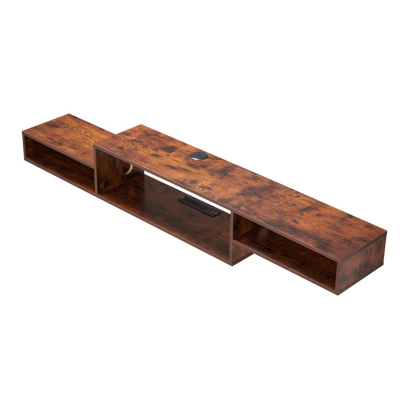 Front. Glintex - Floating TV Stand, 70" Wall Mounted Entertainment Center, Power Outlet, Cable Hole, Storage Shelf for TV Accessories - Natural.