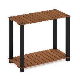 Furinno - Pangkor 2-Tier Turn-N-Tube Indoor Outdoor Plant Shelf Large Rectangle Wood Stand with Square Poles - Natural/Black