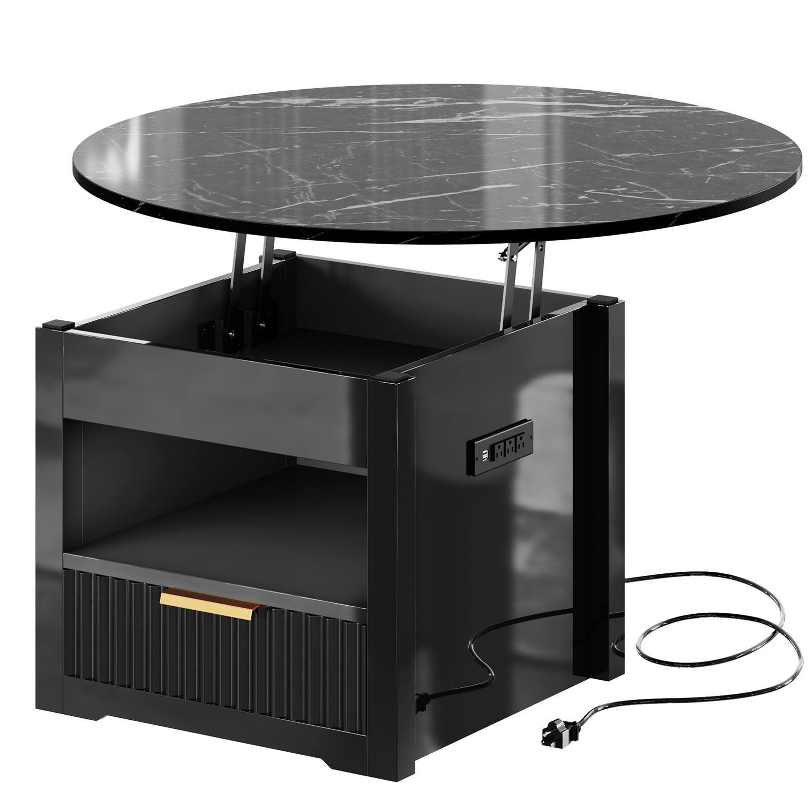 Alt View 16. Bestier - Bestier 31inch LED Lift Top Coffee Table Round Coffee Table with Storage with Drawer - Black.
