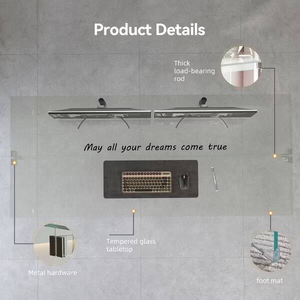 Product Details

- Thick load-bearing rod
- Tempered glass tabletop
- Metal hardware
- Foot mat

May all your dreams come true