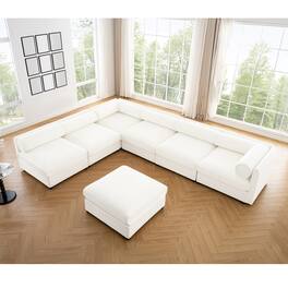 Anysun - 6-Piece Chenille Modular Sectional Sofa with Storage - Contemporary Cylindrical Design for Living Room. - White
