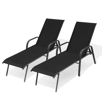 Alt View 8. Crestlive Products - Crestlive Products Set of 2 Brown Metal Frame Adjustbale Chaise Lounge Chair with Texteline Sling Seat - Black.