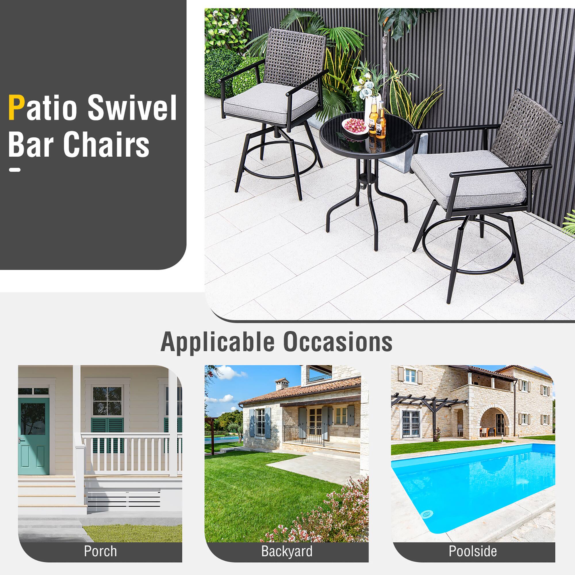 Patio Swivel Bar Chairs - Applicable Occasions: Porch, Backyard, Poolside