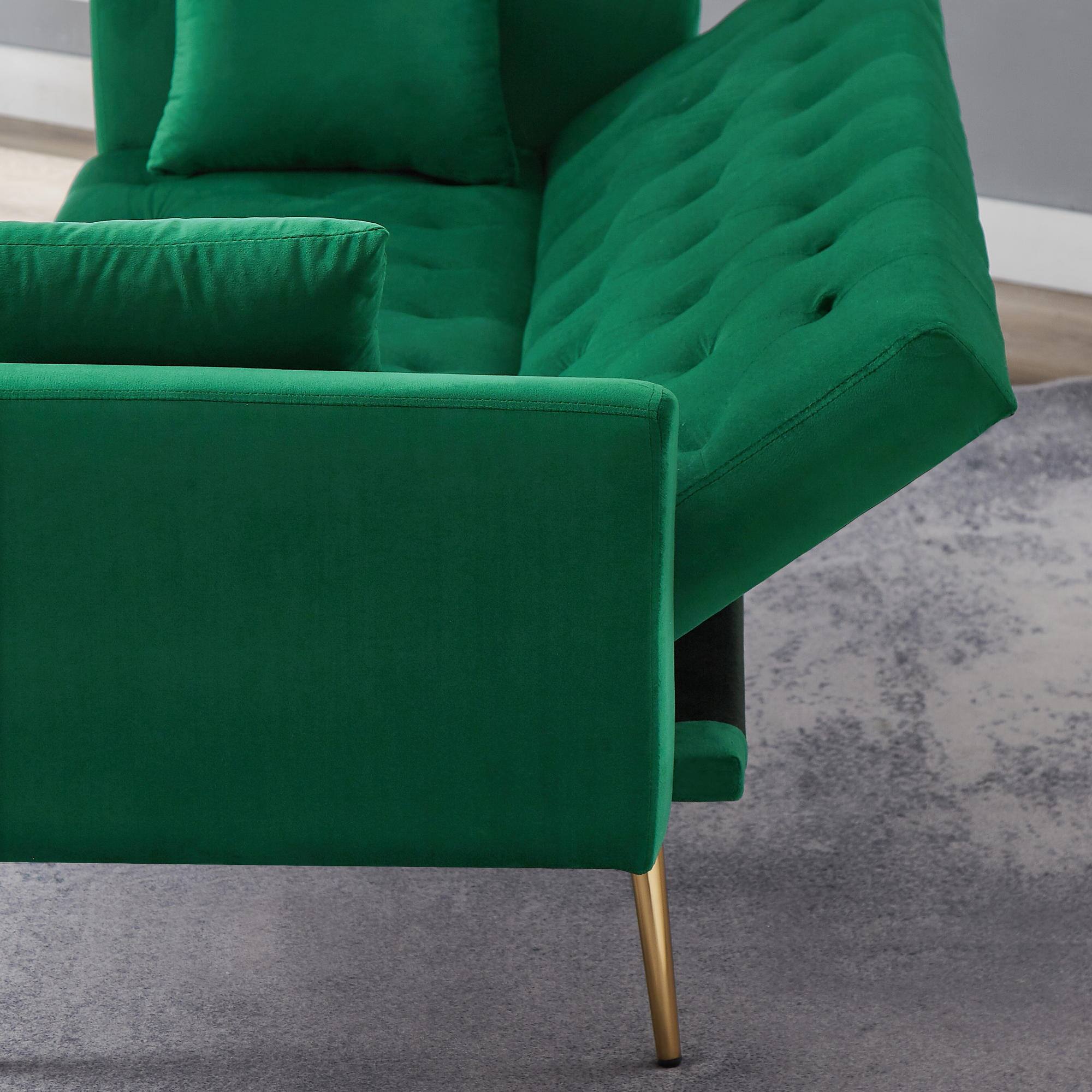 Alt View 4. Meqiodas - Convertible Sofa Bed Modern Futon Set, Velvet Foldable Reclining Loveseat, Three Adjustment Angles, Easy Assembly - GREEN.