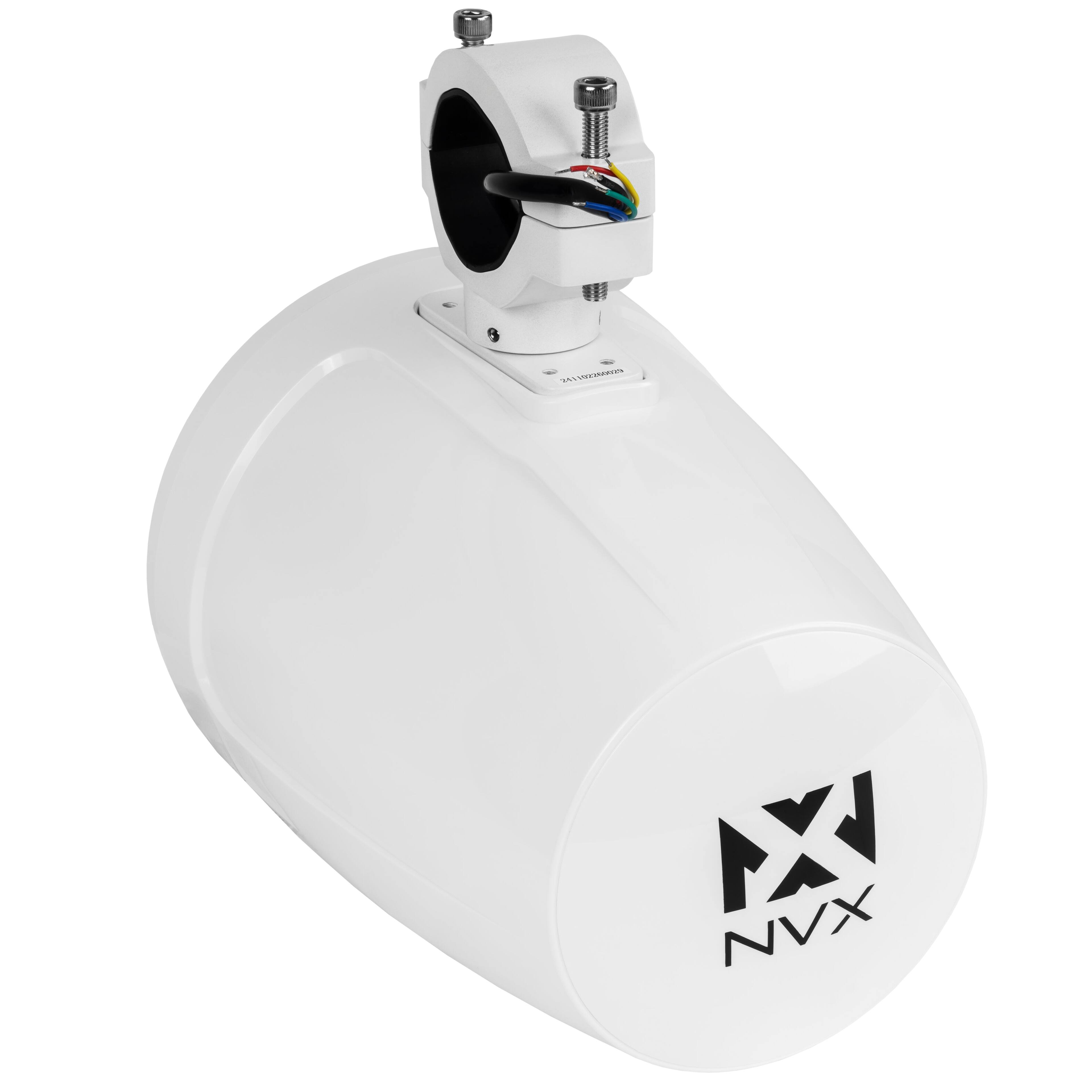 Alt View 4. NVX - MVTSP8W (Sold Individually) 125W RMS 8in V-Series 2-Way Marine Tower Speaker with LED Lighting and Swiveling Clamps.
