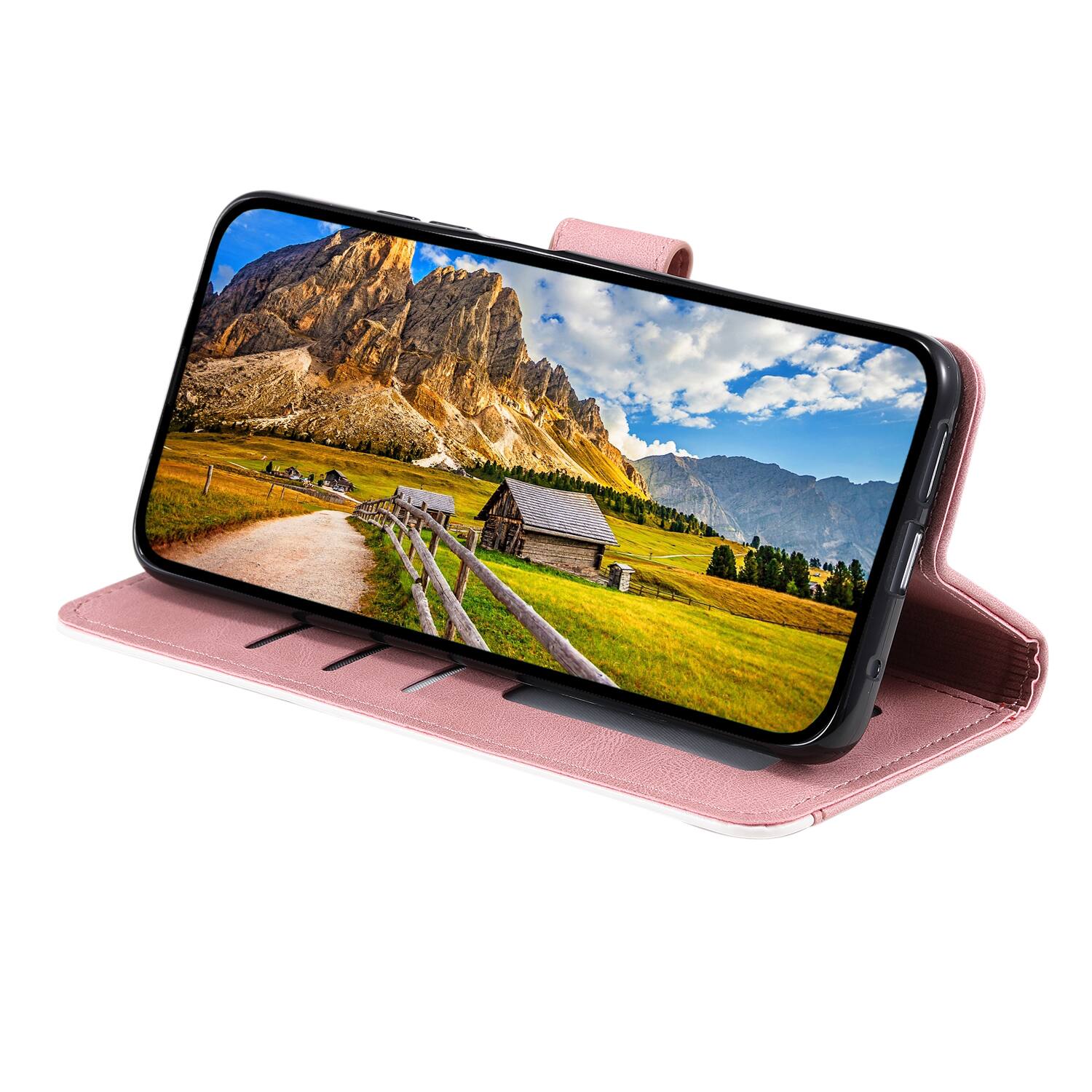 Back. Dteck - Wallet Case for Apple iPhone 17,Vintage PU Leather Flip Card Holder Kickstand Magnetic Closure Phone Cover - Pink.