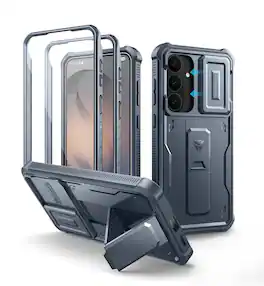 Dexnor - Rugged Case for Samsung Galaxy S26 FE with Kickstand & Screen Protector, Slide Camera Cover, Full-body Shockproof Bumper - Navy Blue