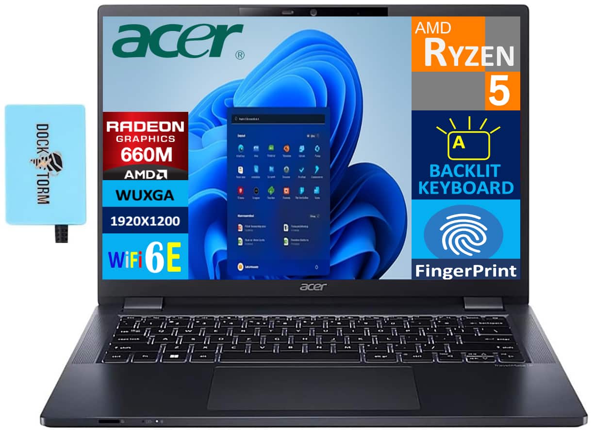 Acer - TravelMate P4 Laptop 14.0 WUXGA (AMD Ryzen 5 PRO 6650U, 16GB DDR5, 1TB PCIe SSD, Win 11 Pro) w/USB Hub - Blue