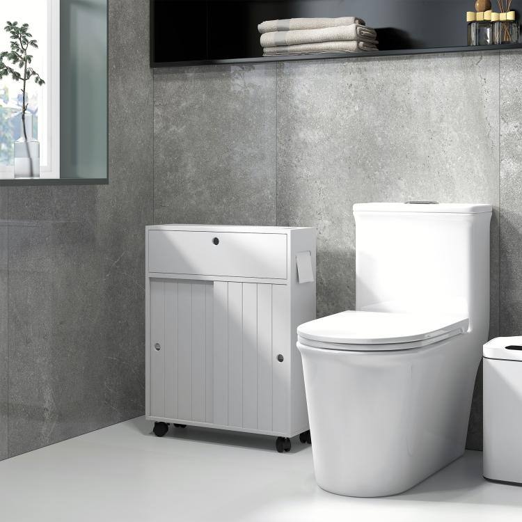 Alt View 7. PULUZ - Toilet Paper Cabinet, Slim Bathroom Cabinet with 4 Rolling Wheels, Small Bathroom Storage Cabinet with Paper Holes, Slid - White.